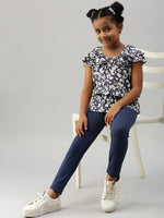 De Moza Girls Solid Jegging Navy Blue