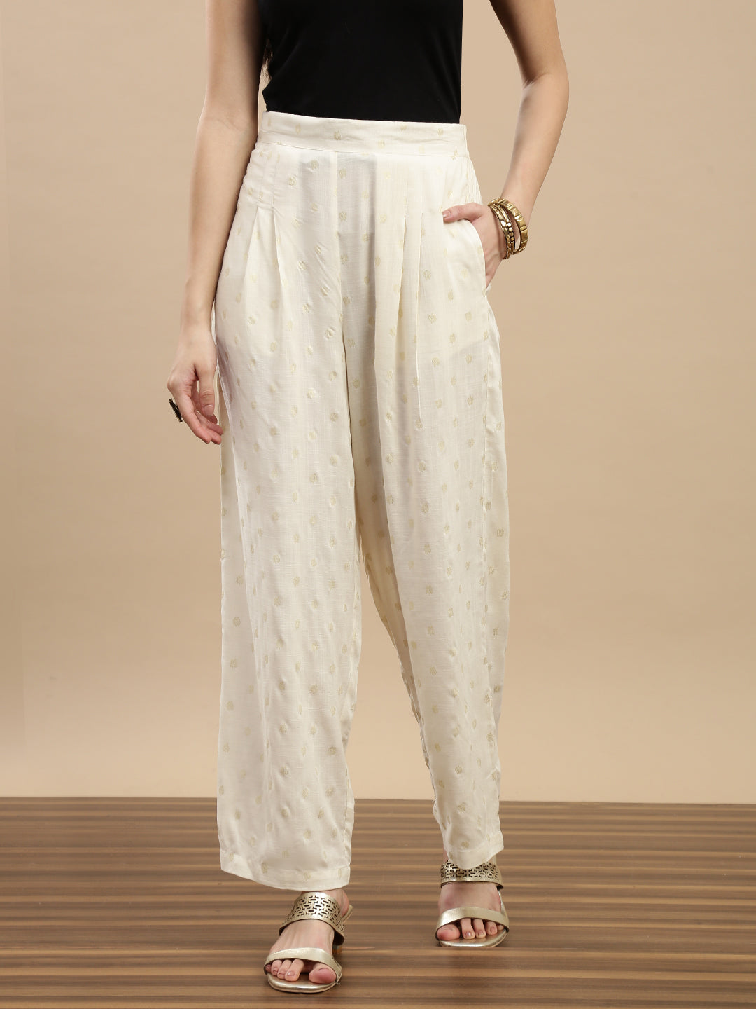 De Moza Women Festive Palazzo Offwhite - De Moza