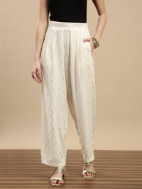 De Moza Women Festive Palazzo Offwhite - De Moza