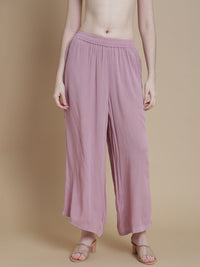 De Moza Women Woven Rayon Straight Palazzo with Functional Pockets Light Pink - De Moza