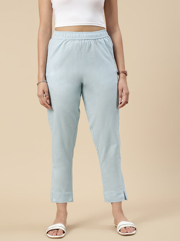 Casual Straight Pant-Ice Blue - De Moza