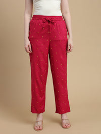 De Moza Women Woven Rayon Straight Fit Printed Straight Pant with Functional Pockets Fuchsia - De Moza