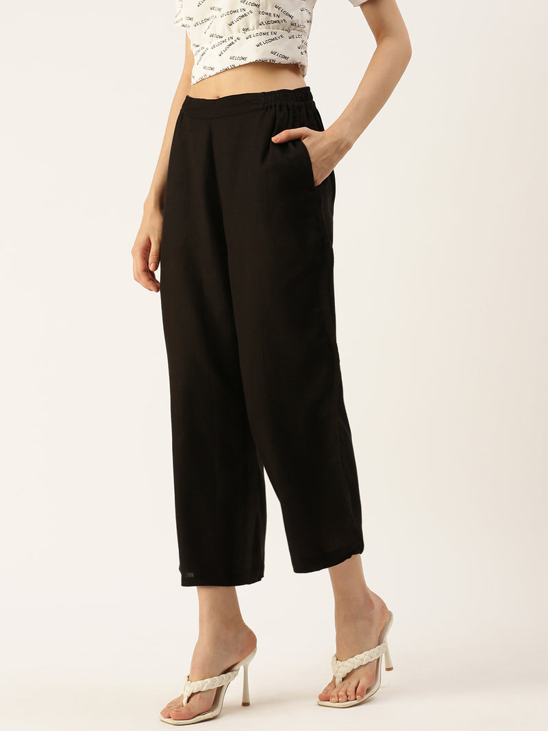 De Moza Women's Crop Palazzo Black