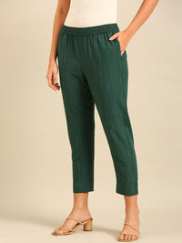 Printed Straight Pant-Bottle Green - De Moza