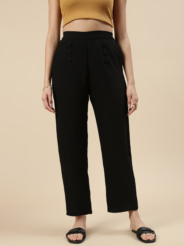 Casual Straight Pant-Black - De Moza