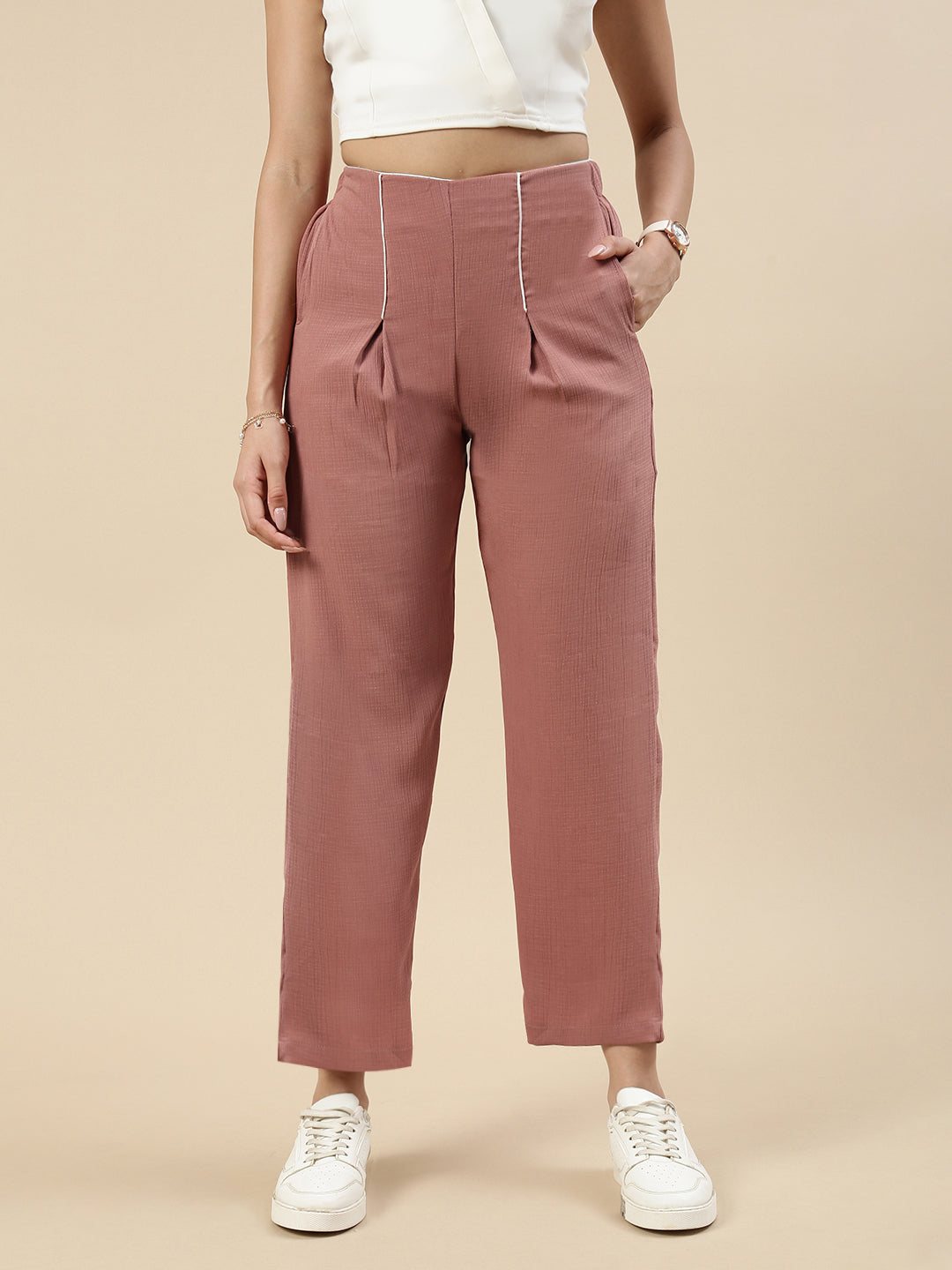 Pleated Pants-Rust
