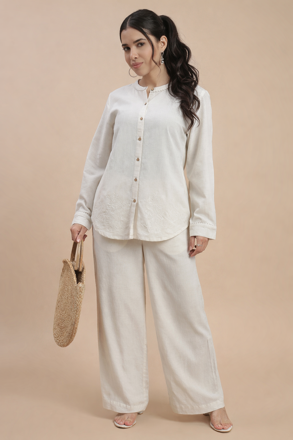 De Moza Women's Officewear Co-ords (Tunic Shirt & Palazzo) Natural - De Moza
