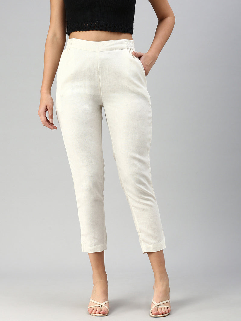 De Moza Women Cigarette Pants Natural