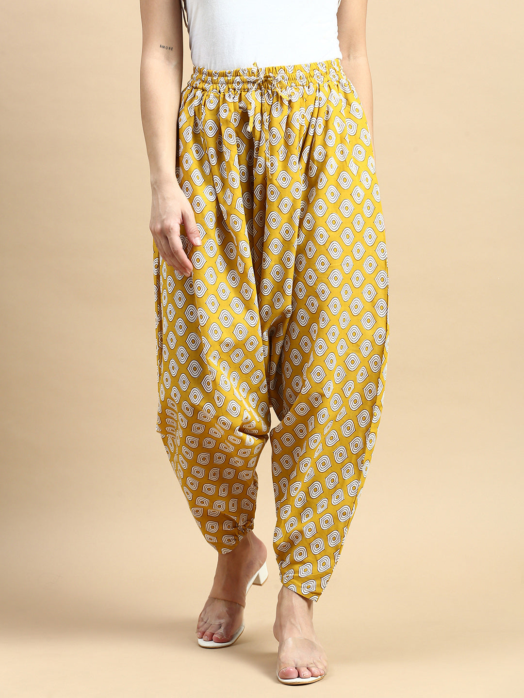 Harem Pant All Over Print-Mustard - De Moza