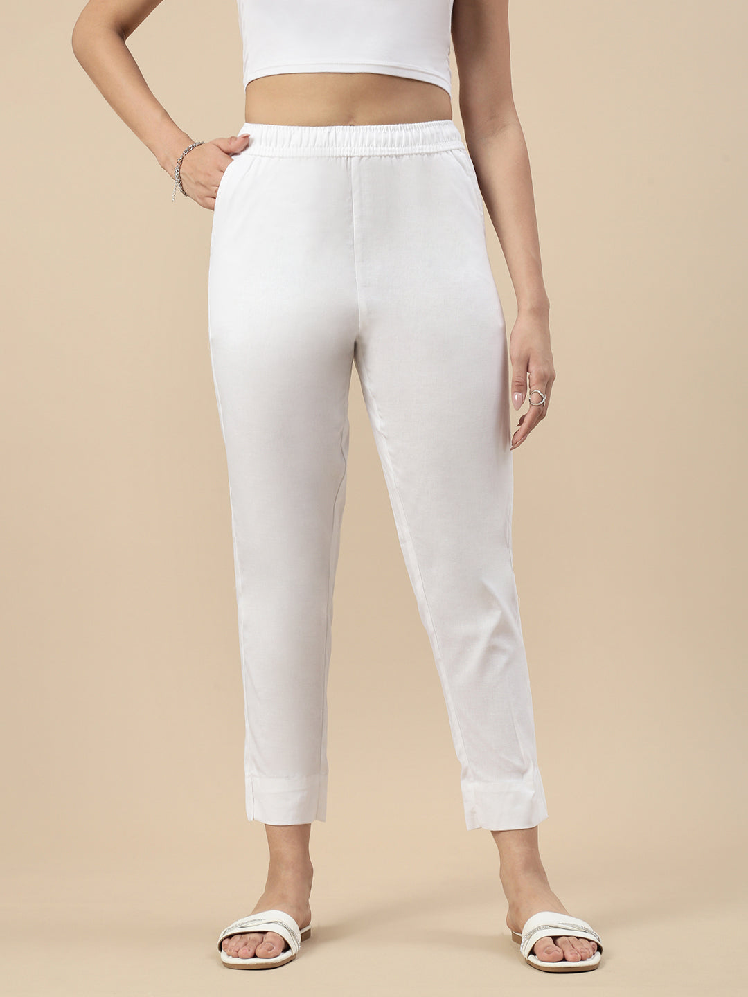 Casual Straight Pant-White