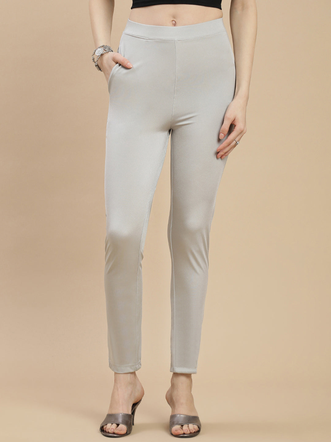 De Moza Women's Festive Pants silver - De Moza