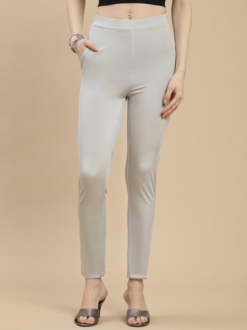 De Moza Women's Festive Pants silver - De Moza