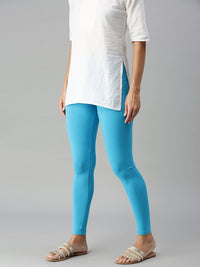 Ankle Length Leggings Cotton-Light Blue - De Moza