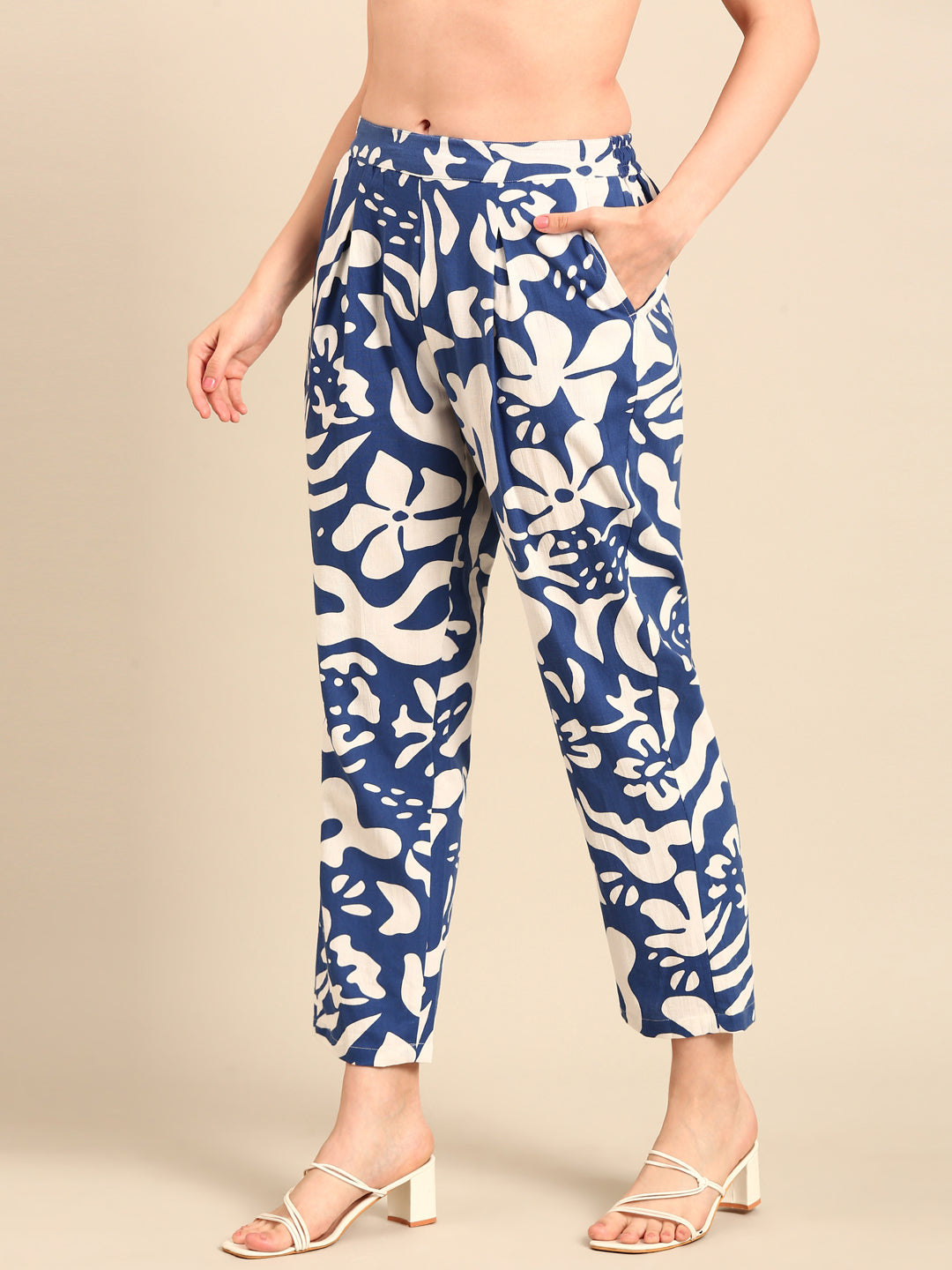 Cigarette Pant All Over Print-Blue - De Moza