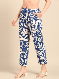 Cigarette Pant All Over Print-Blue - De Moza