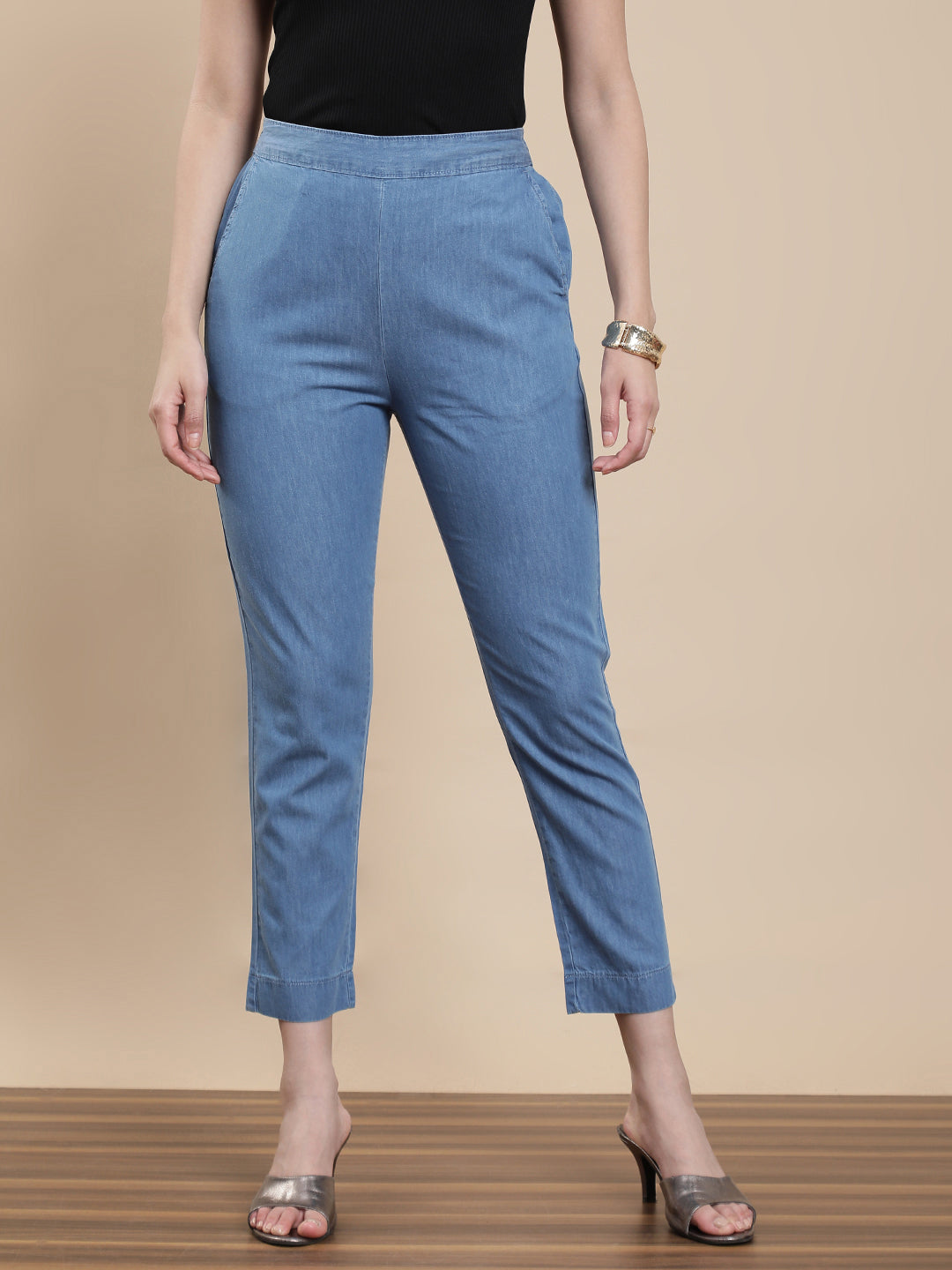 De Moza Women Casual Pants Mid Blue