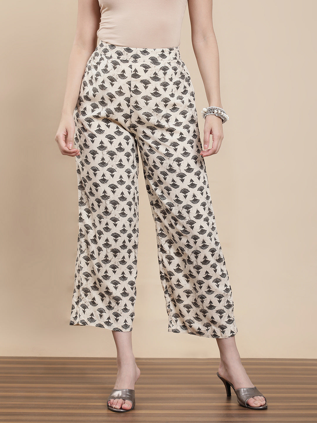 De Moza Women's Festive Palazzo Offwhite