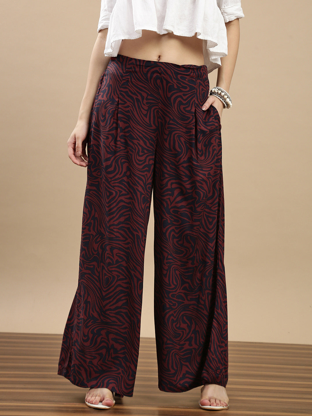 De Moza Women Casual Palazzo Maroon - De Moza