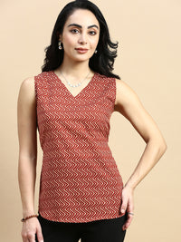 Sleeveless Top All Over Print-Brown - De Moza