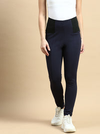 Treggings Woven Jacquard-Navy - De Moza