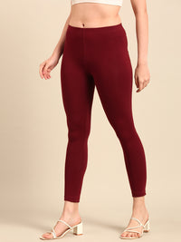 Ankle Length Leggings Cotton-Dark Maroon - De Moza