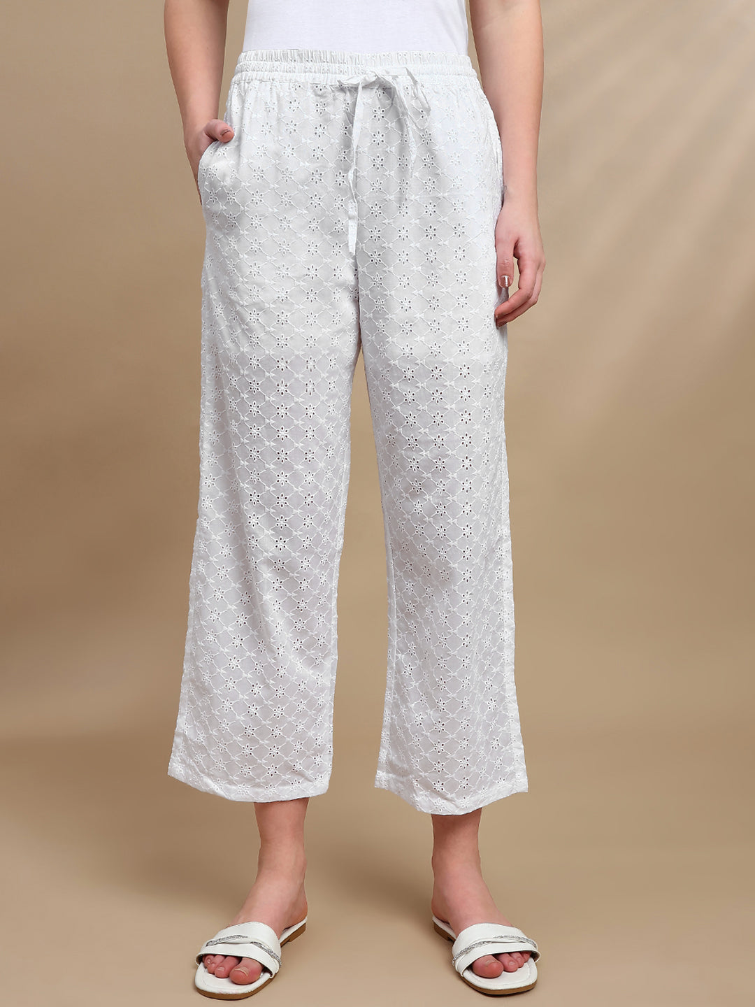 Co-ord Set (Top & Palazzo) - White - De Moza