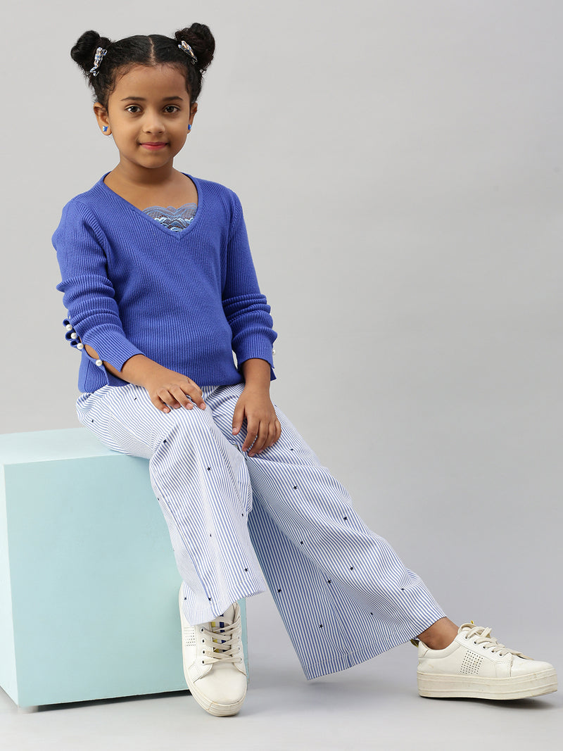 De Moza Girls Printed Palazzo Blue