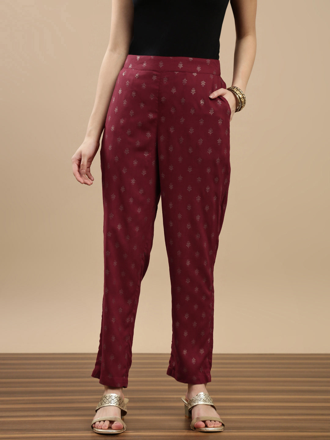 De Moza Women Festive Pants Maroon - De Moza