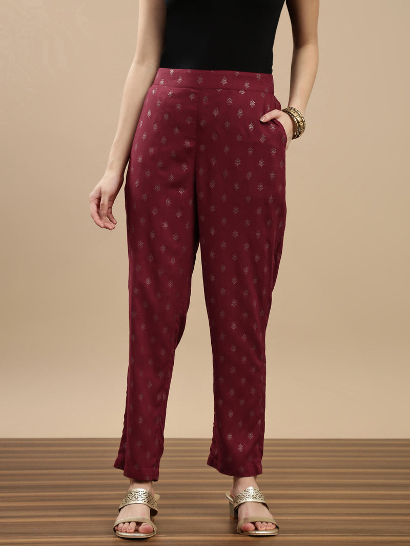 De Moza Women Festive Pants Maroon - De Moza