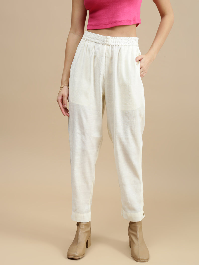 De Moza Women Festive Pants Offwhite