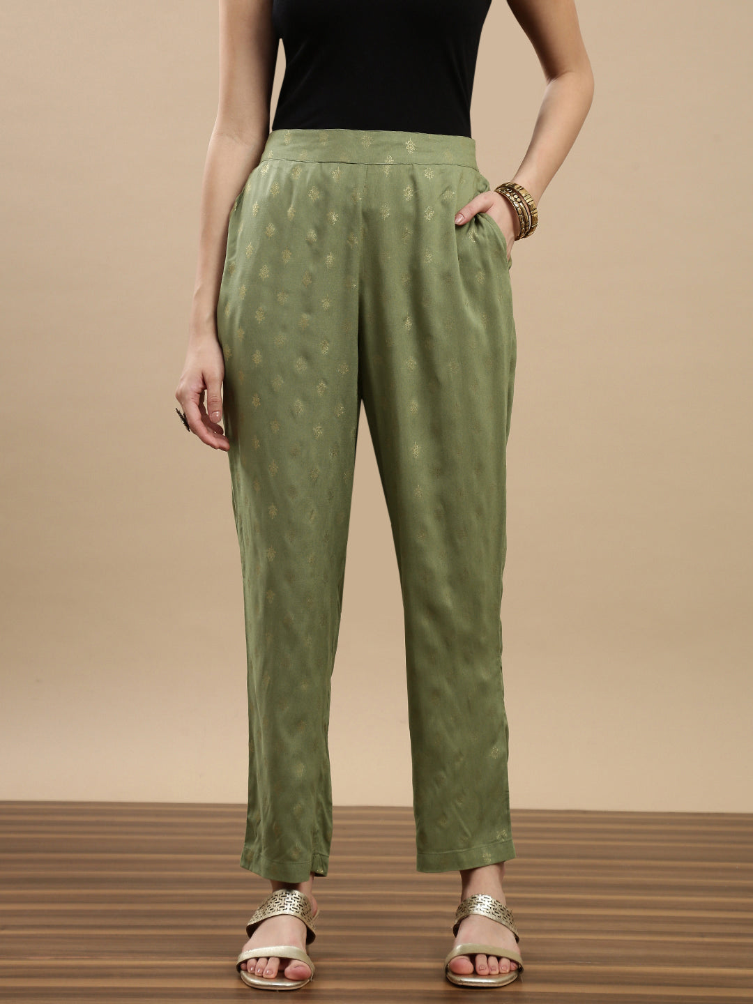 De Moza Women Festive Pants Deep Green - De Moza