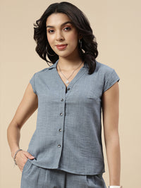 Co-Ord Set(Casual Top & Narrow Palazzo)-Indigo