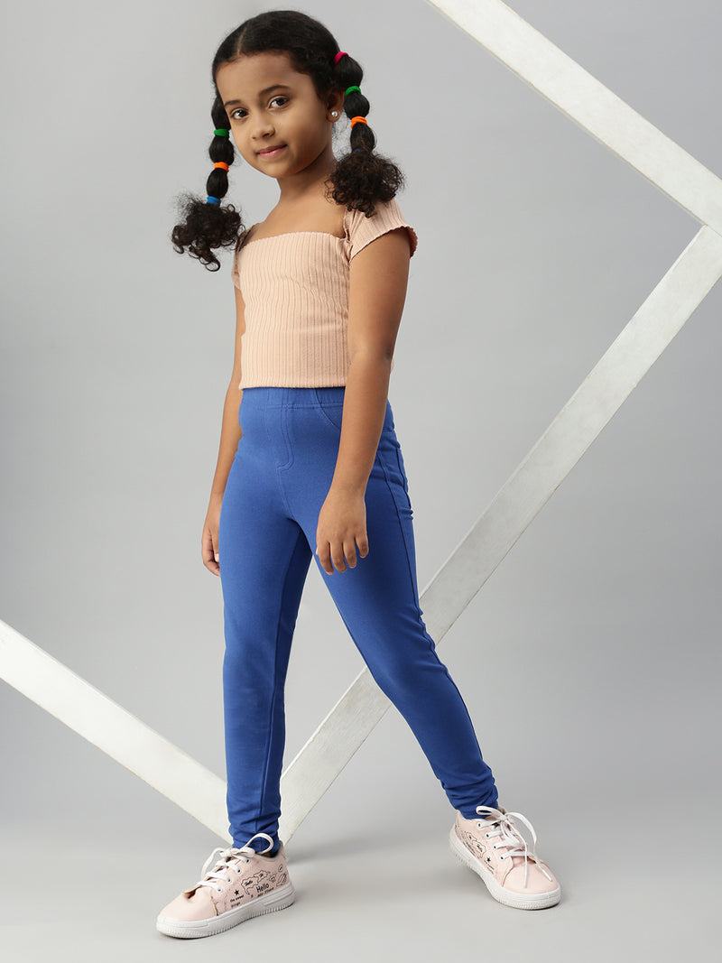 De Moza Girls Solid Jegging Royal Blue