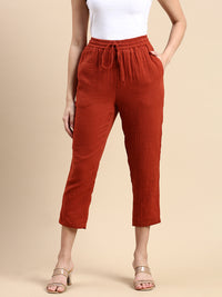 De Moza Women Straight Pants in Rust Orange