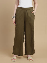 De Moza Women Viscose  Palazzo Pant with Functional Pockets Olive Green - De Moza