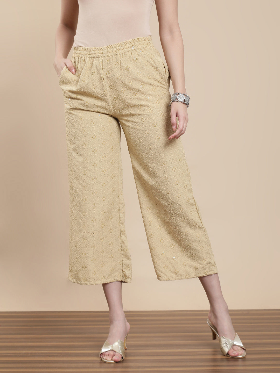 De Moza Women Casual Palazzo Beige