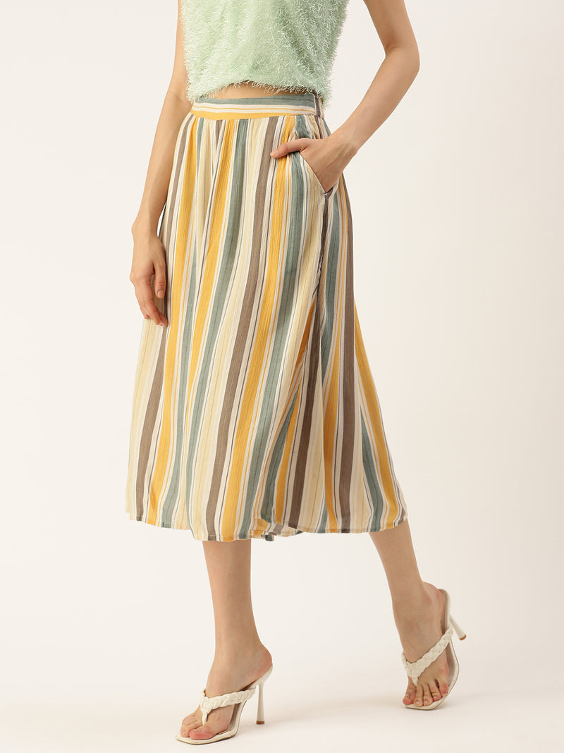 De Moza Women's Printed Culottes Dark Mustard