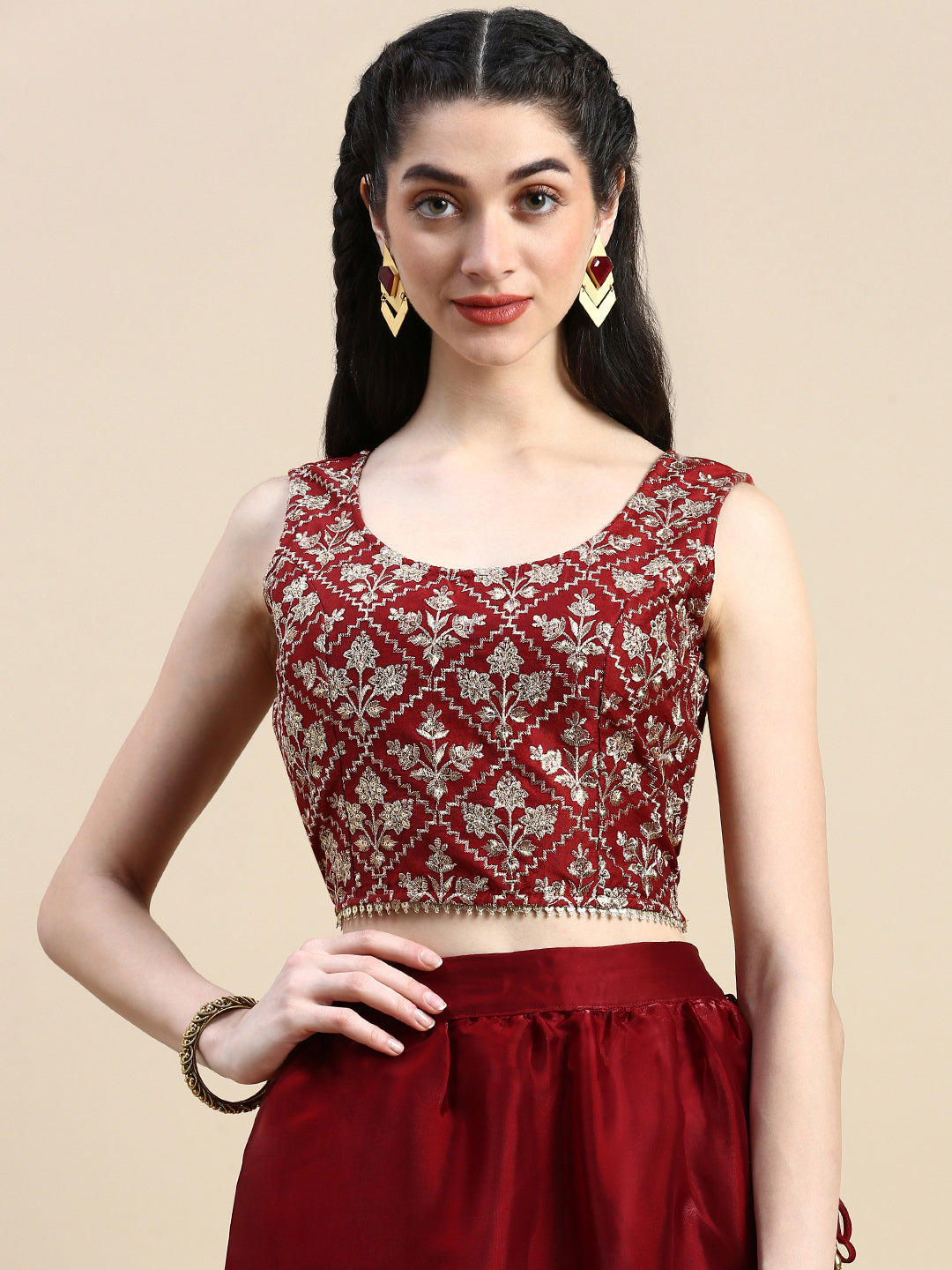 Crop Top Embroidery-Maroon - De Moza