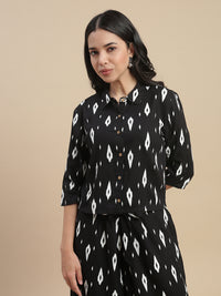 De Moza Women's Officewear Co-ords (Crop Shirt & Palazzo) Black - De Moza