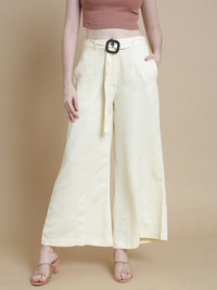 De Moza Women Woven Polyester Work wear Casual Pant with Functional Pockets Offwhite - De Moza