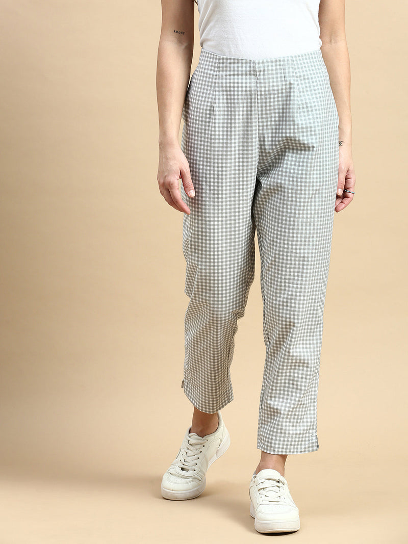 Straight Pant Checked-Grey - De Moza
