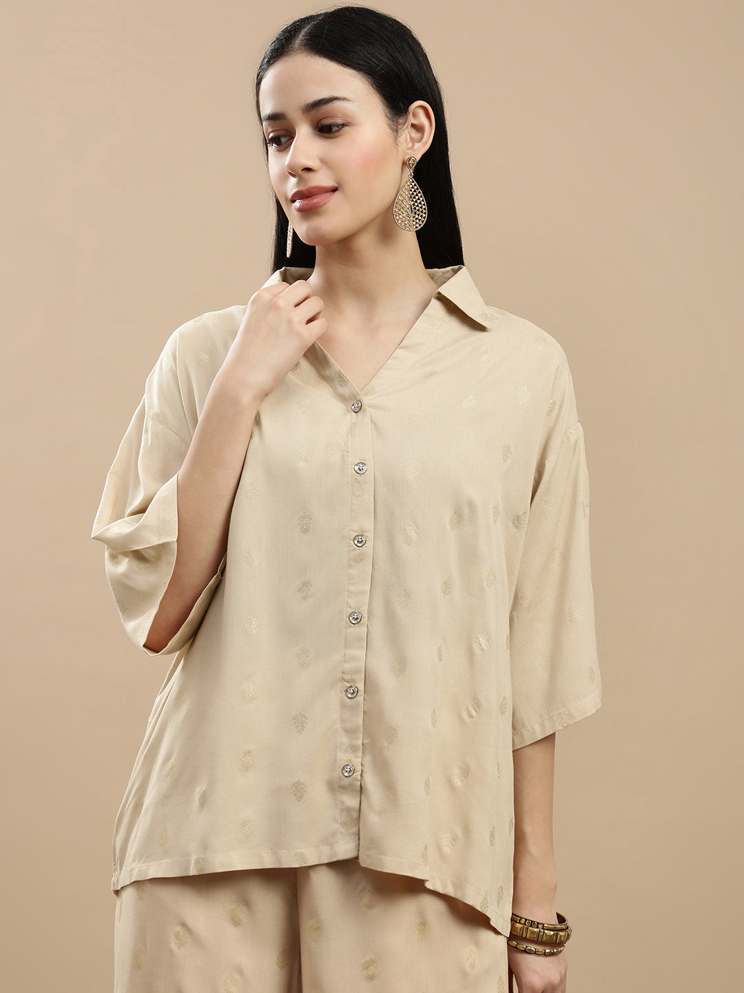 De Moza Women Festive Top Beige
