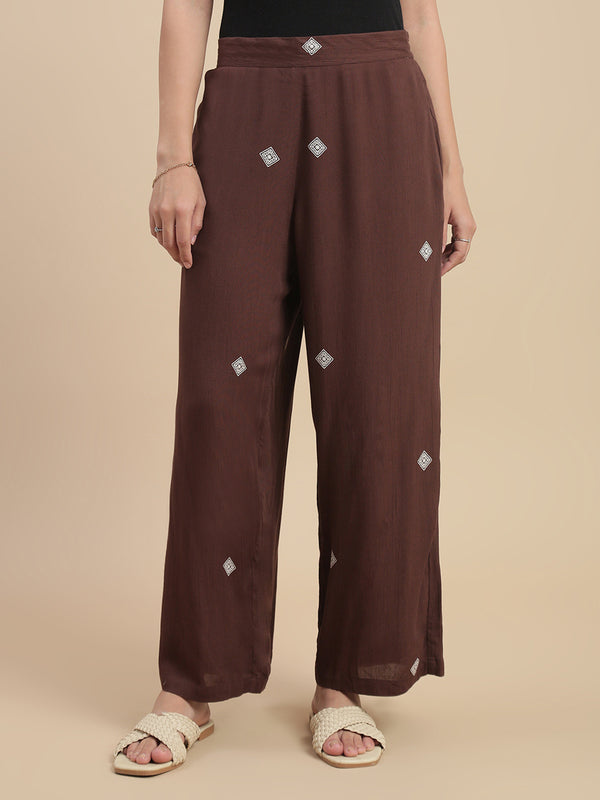 De Moza Women Casual Palazzo Dark Brown - De Moza