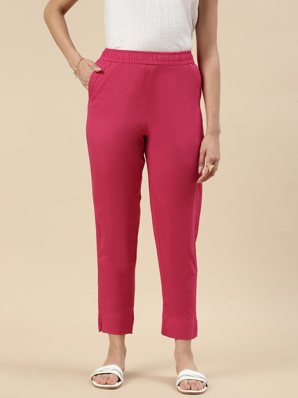 Casual Straight Pant-Dark Fuchsia - De Moza
