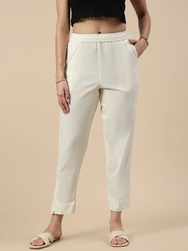 Casual Straight Pant-Cream - De Moza