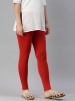 De Moza Ladies Ankle Length Leggings Solid Cotton Brick Red