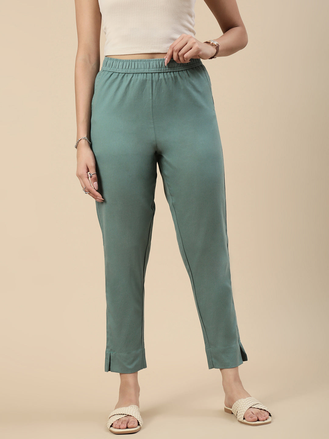 Casual Straight Pant-Peacock Green