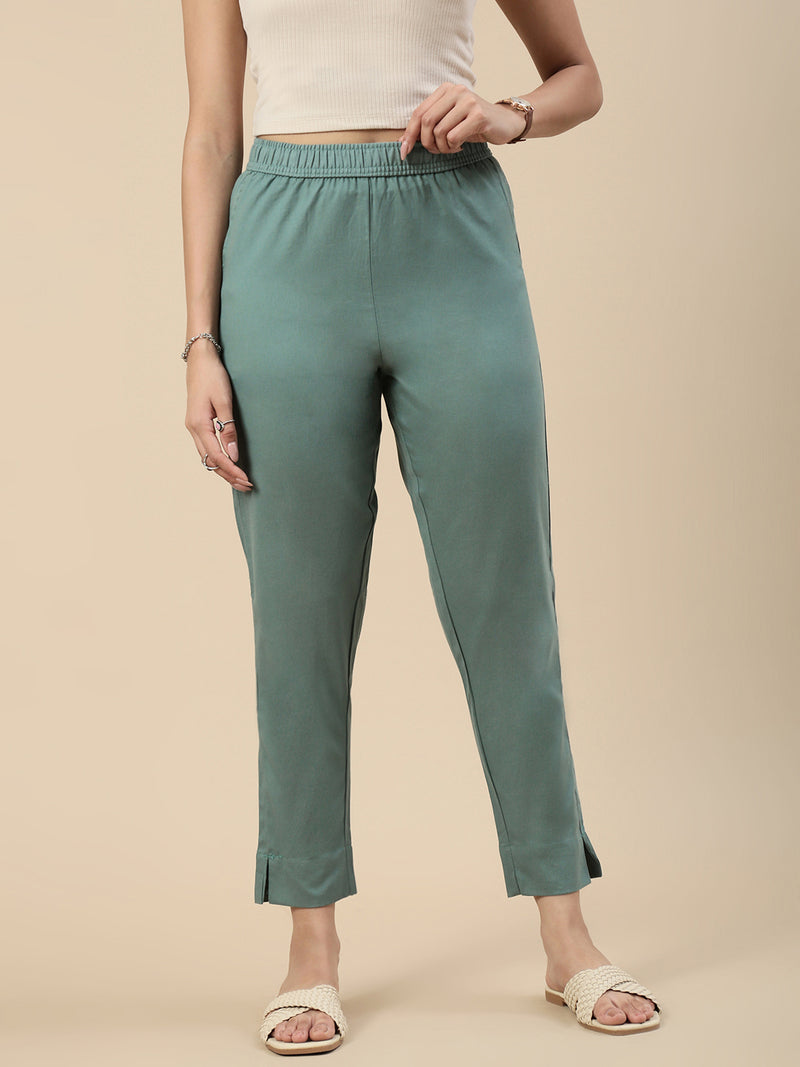 Casual Straight Pant-Peacock Green - De Moza