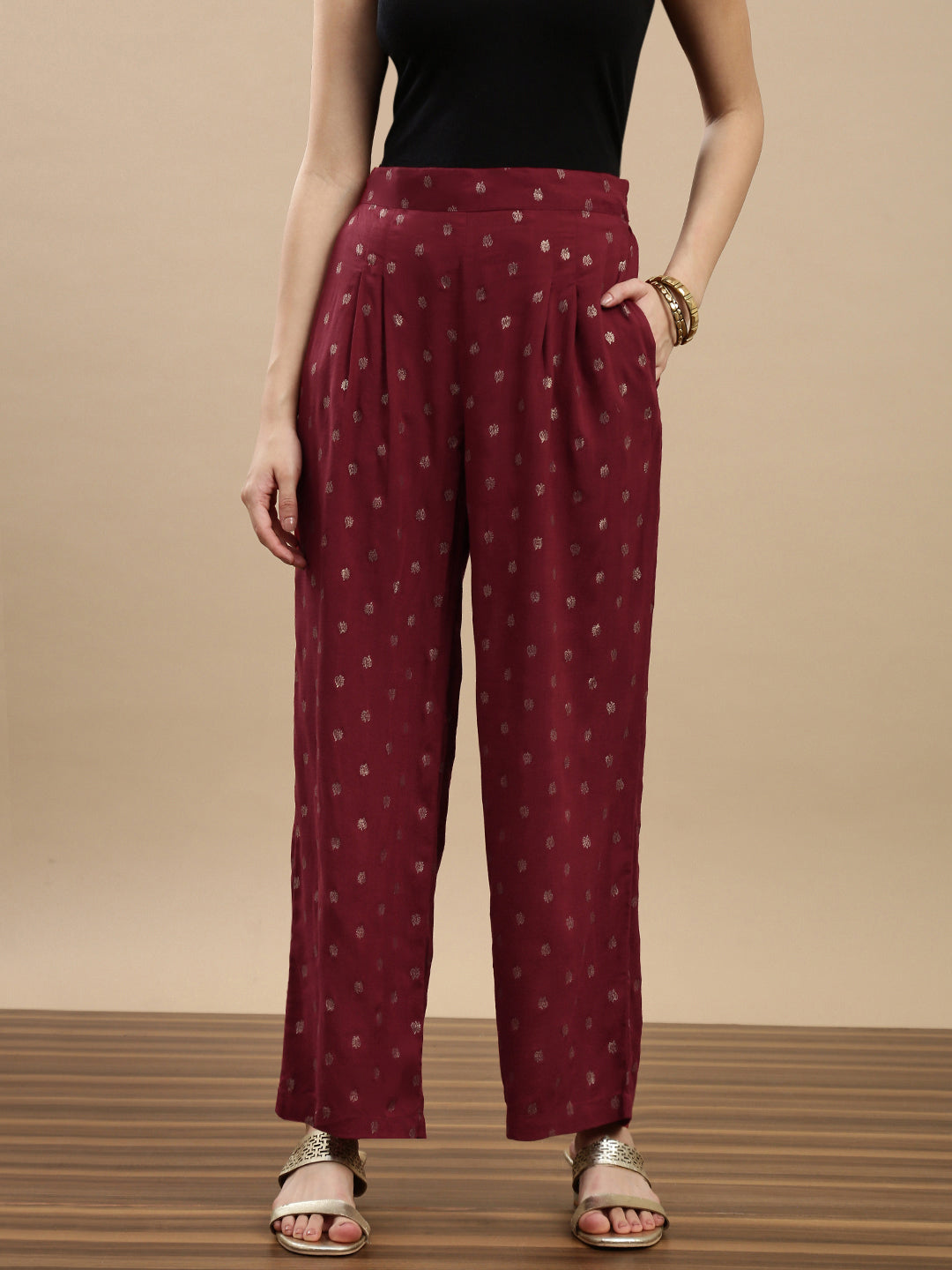 De Moza Women Festive Palazzo Maroon - De Moza