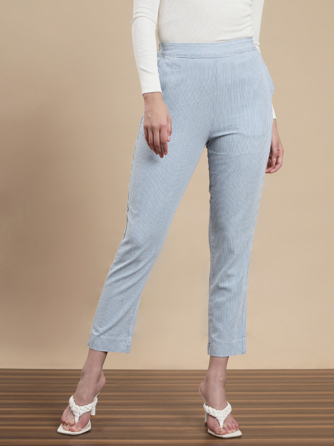 De Moza Women Casual Pants Ice Blue